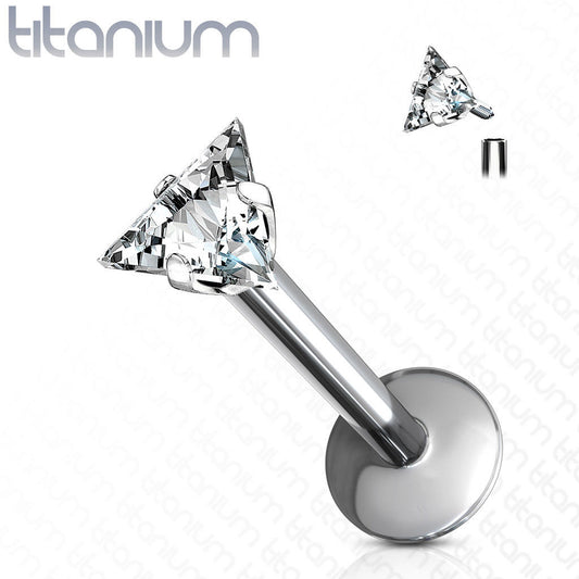 1pc Internally Threaded Solid Titanium Triangle Gem Labret, Monroe Stud Lip Ring