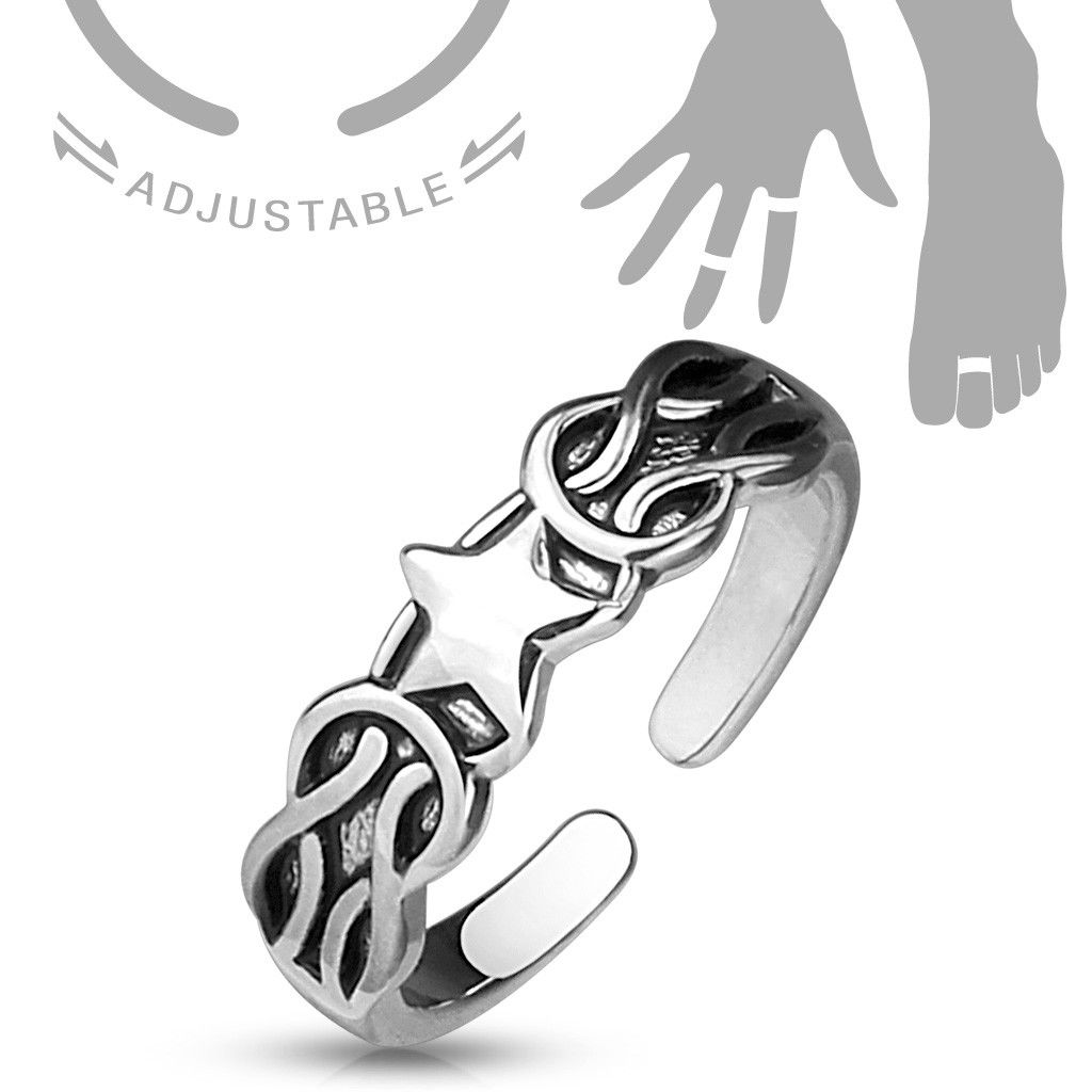Weave Pattern w/ Star Center Adjustable Mid Ring / Toe Ring