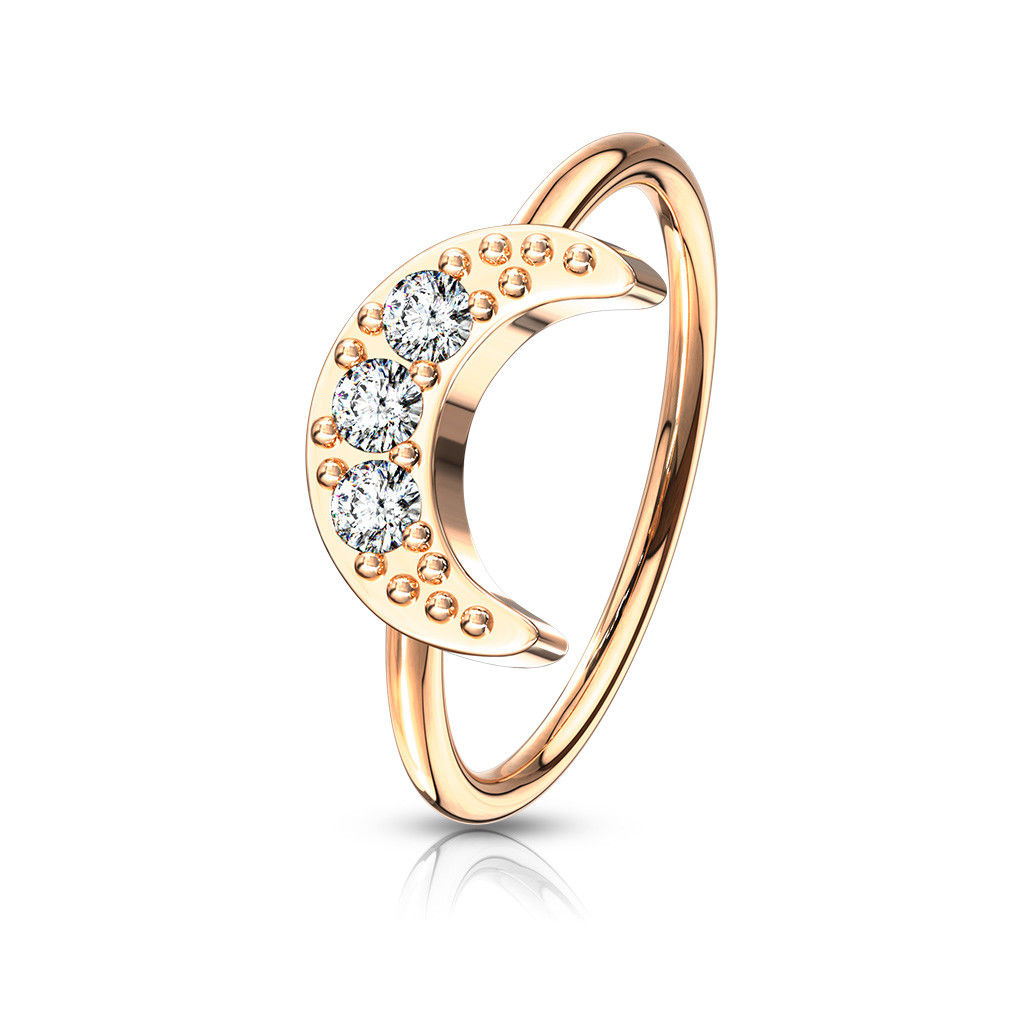 1pc Bendable Hoop / Cartilage Ring CZ Gem Crescent Moon for Nose, Rook, Daith