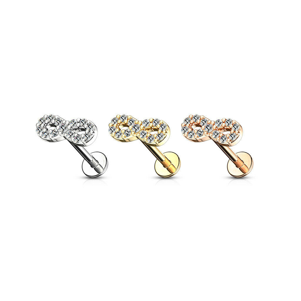 1pc CZ Infinity Symbol 16g Labret Internally Threaded Steel Monroe Tragus Helix