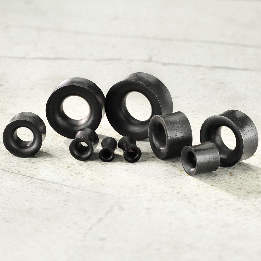PAIR Concave Organic Black Areng Wood Double Flare Tunnels