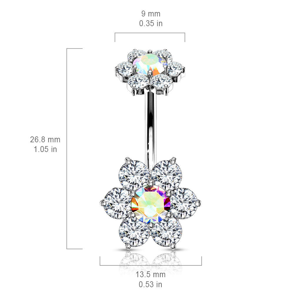 1pc Double 7 Gem Flower Internally Threaded Belly Ring