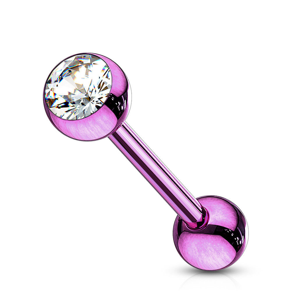 1pc PVD over Steel Tongue Ring w/ Bezel Set Gem