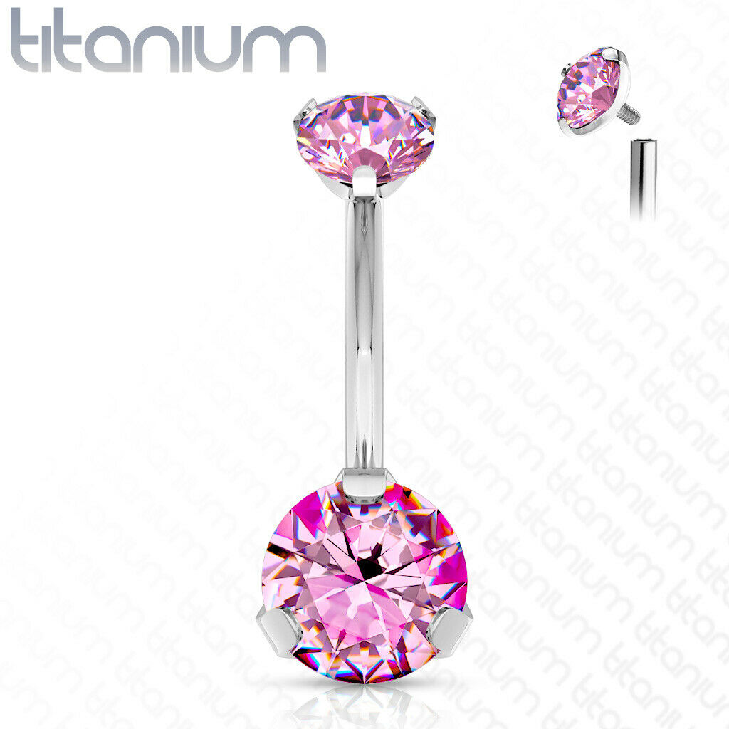 Solid Implant Grade Titanium Gem Belly Ring 14g Internally Threaded Navel Naval