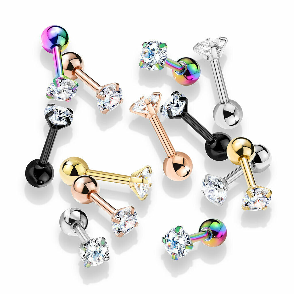 1pc Round CZ Gem Ion Plated Tragus Stud Helix Cartilage Ring Earring 16g 1/4"