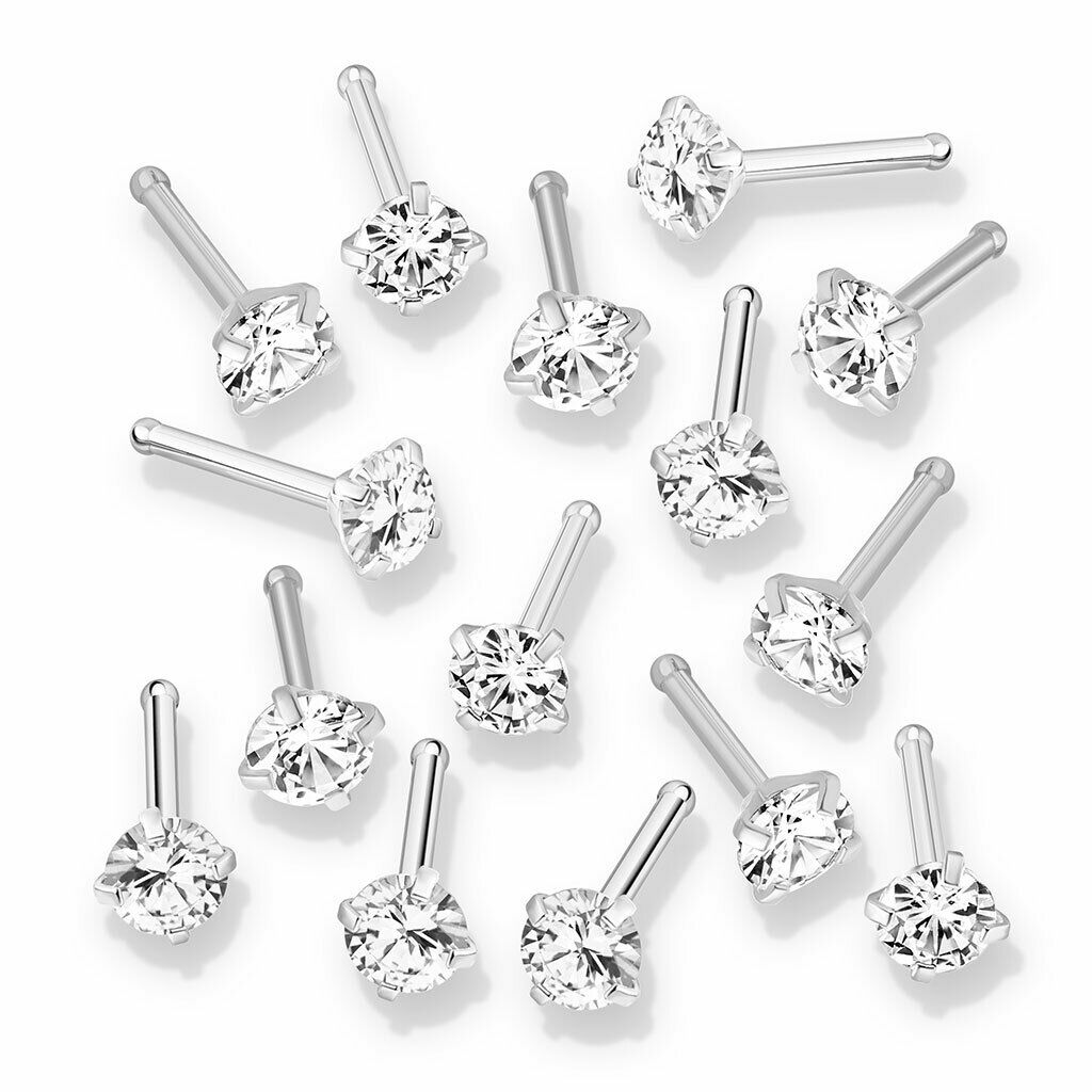 10pcs Prong Set Clear Gem Nose Rings 18g 20g Studs Bones Wholesale Body Jewelry