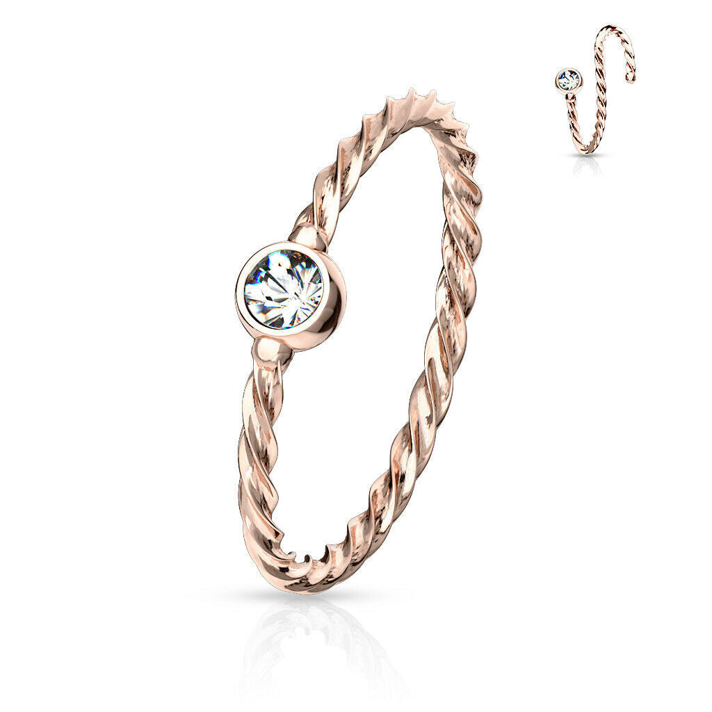 1pc Bendable Steel Twisted Rope Gem Nose Hoop Cartilage Ring Rook Daith Helix