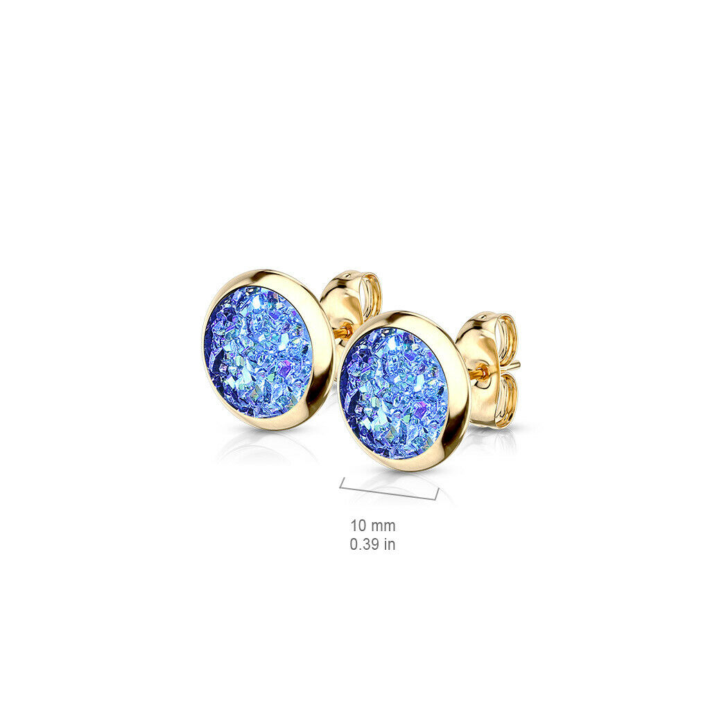 PAIR of Druzy Stone Set Stud Earrings 20g 316L Stainless Steel