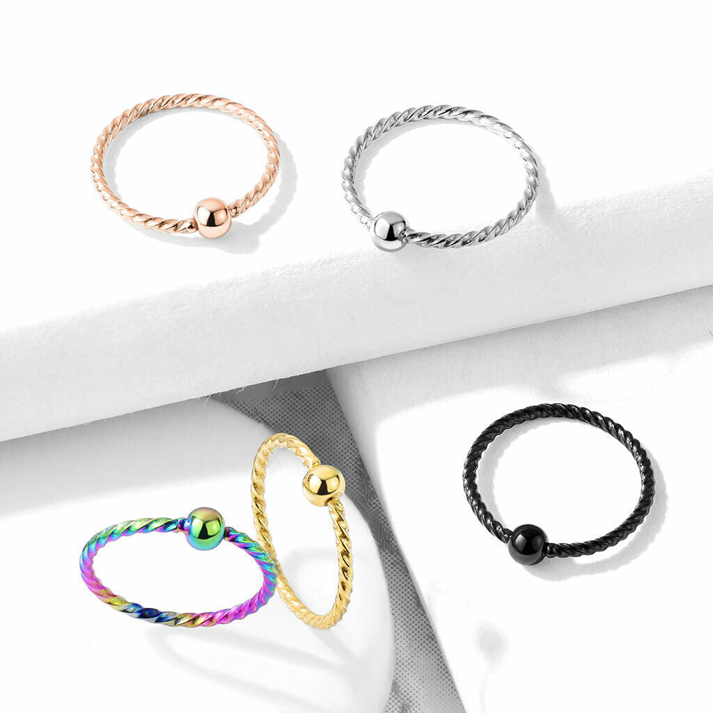 1pc Twisted Rope Fixed Ball Captive Bead Ring / Nose Hoop Cartilage Rook Helix