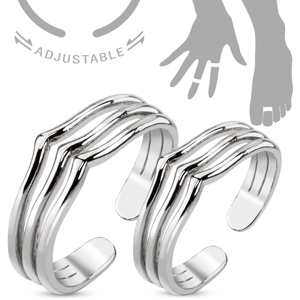 2pcs Triple Lines Adjustable Mid Ring / Toe Ring