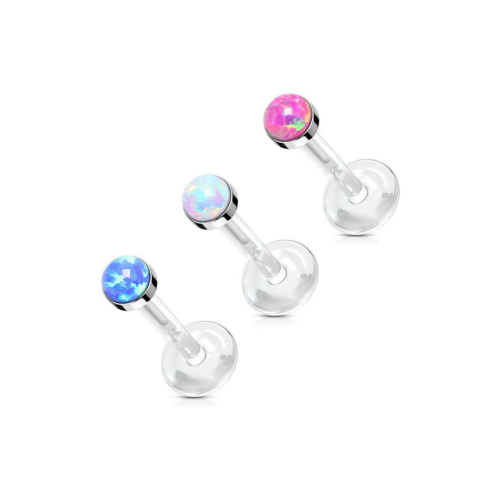 1pc Bioflex Opal Stone Labret Monroe Tragus Push-in Ear Cartilage Stud Bio Flex