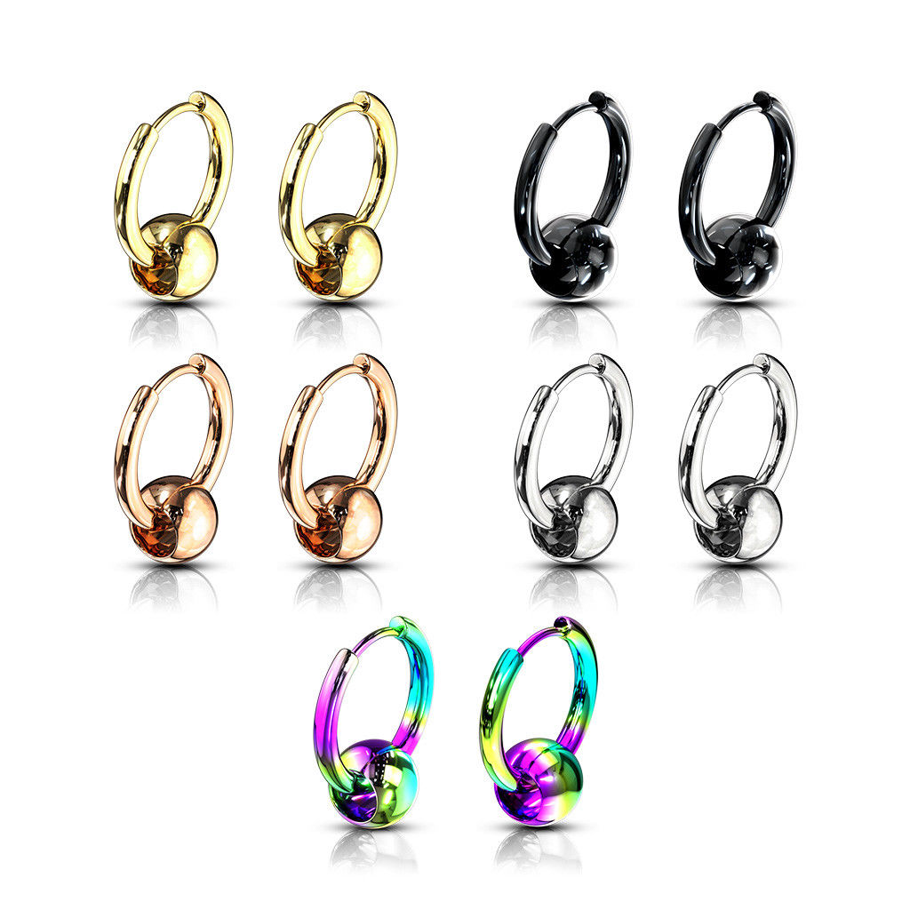 PAIR of 316L Stainless Steel Hinge Action 20g Captive Bead Ball Hoop Earrings