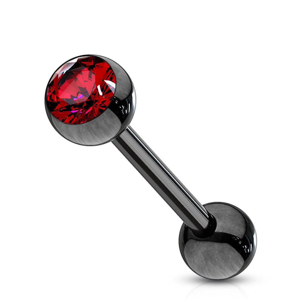 1pc PVD over Steel Tongue Ring w/ Bezel Set Gem