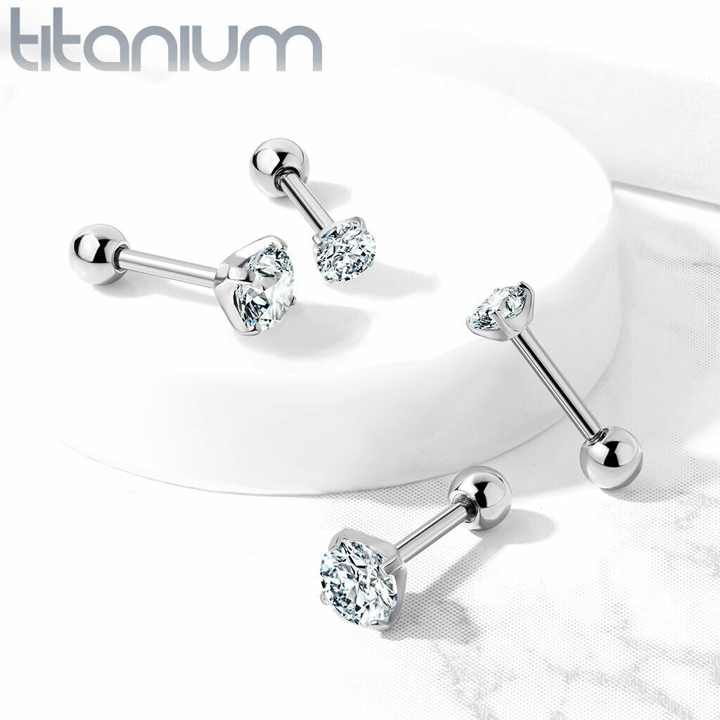 Implant Grade Titanium Tragus Stud Prong Set Gem Cartilage Ring Barbell