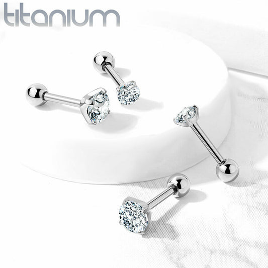 Implant Grade Titanium Tragus Stud Prong Set Gem Cartilage Ring Barbell
