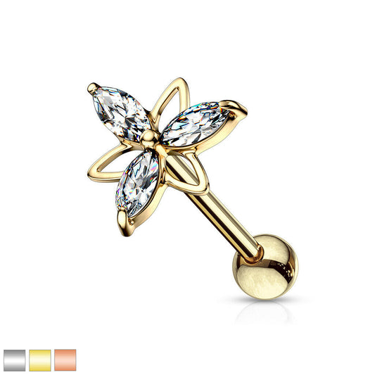 1pc Marquise Gem Double Triangle Flower Tragus Helix Cartilage Barbell Ring