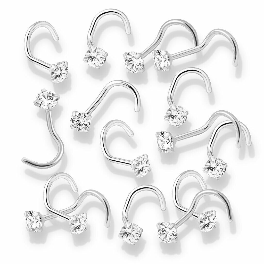 10pcs Prong Set Clear Gem Nose Rings Screws 18g 20g Wholesale Body Jewelry
