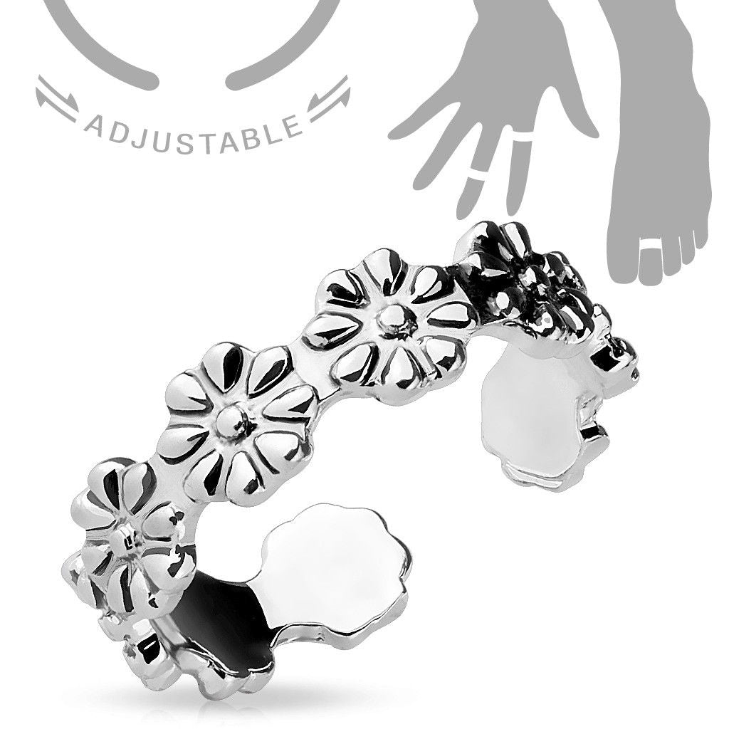 Linked Flowers Adjustable Mid Ring / Toe Ring