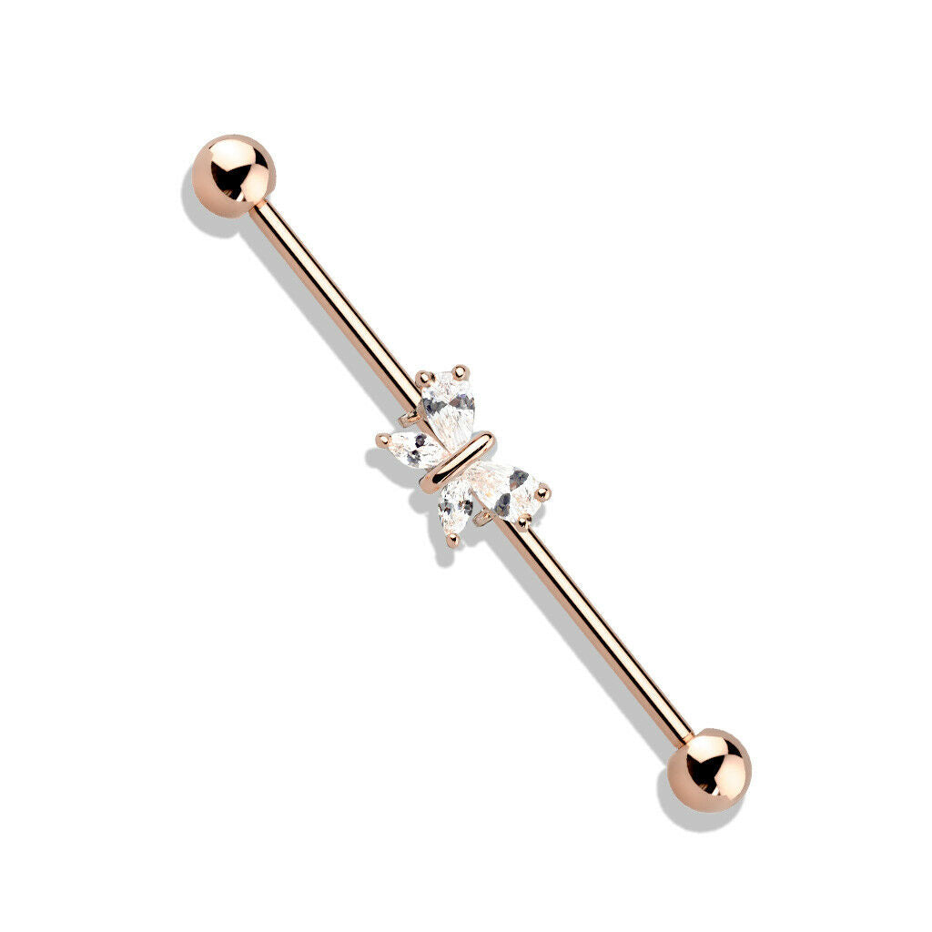 1pc CZ Gem Butterfly Industrial Barbell 38mm, 1.5", 1 & 1/2 inch inches