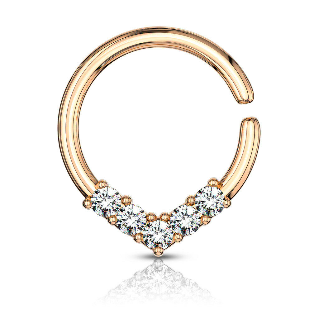 1pc V-Shaped CZ Gems Bendable Hoop Ring Septum Daith Rook Tragus Ear Cartilage
