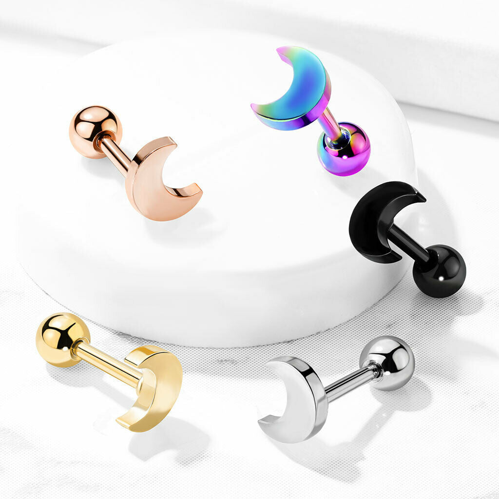 1pc Flat Moon Top Helix Tragus Cartilage Bar Stud Earring 316L Surgical Steel
