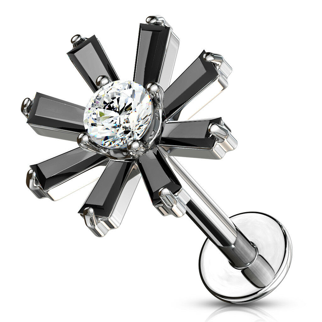 1pc Baguette Crystal Petals Labret 16g Internally Threaded Steel Helix Tragus