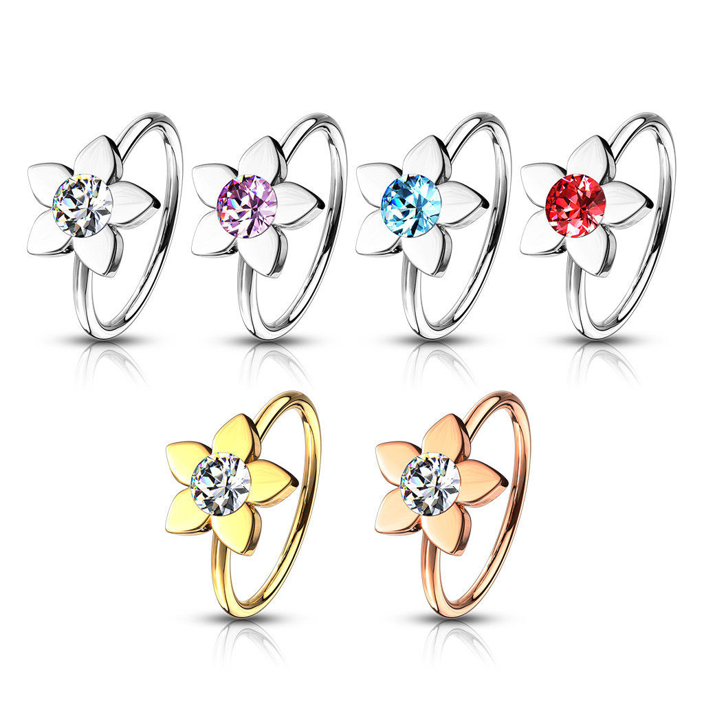 1pc Bendable Crystal Gem Flower Nose Hoop / Cartilage Ring