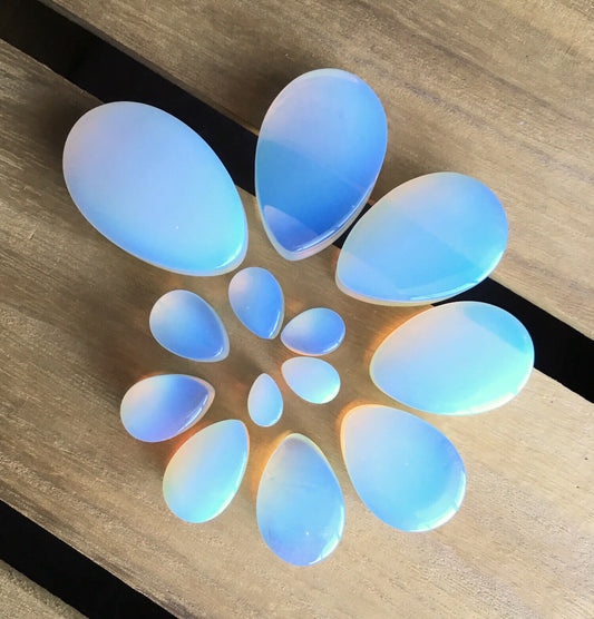 PAIR Teardrop Opalite Stone Plugs Opalescent Tear Drop Ear Piercing Gauge