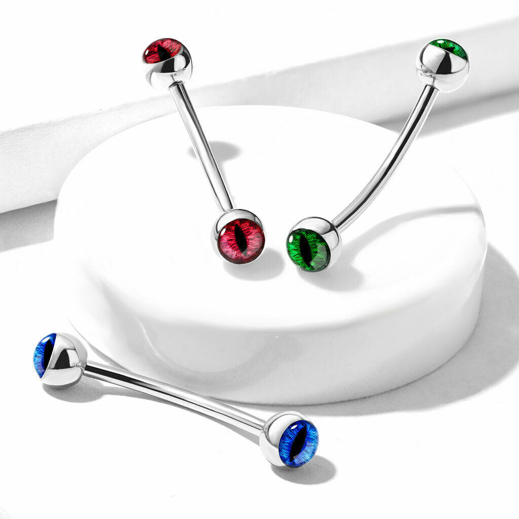 1pc Snake Eye Piercing Curved Barbell Tongue or Eyebrow Ring Snakes Eyes