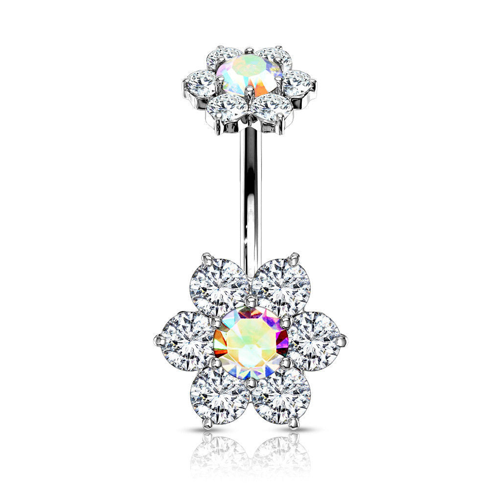 1pc Double 7 Gem Flower Internally Threaded Belly Ring