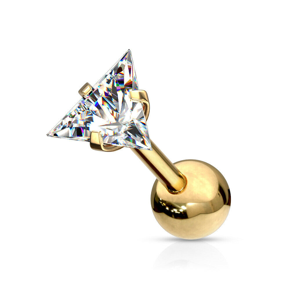 1pc Triangle CZ Gem Ion Plated Tragus Stud Helix Cartilage Ring Earring 16g 1/4"