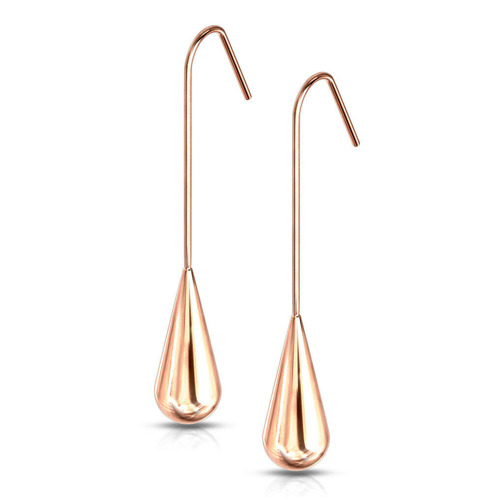 PAIR Long Tear Drop Dangle Earrings Hanging Hook Teardrop 20g Surgical Steel