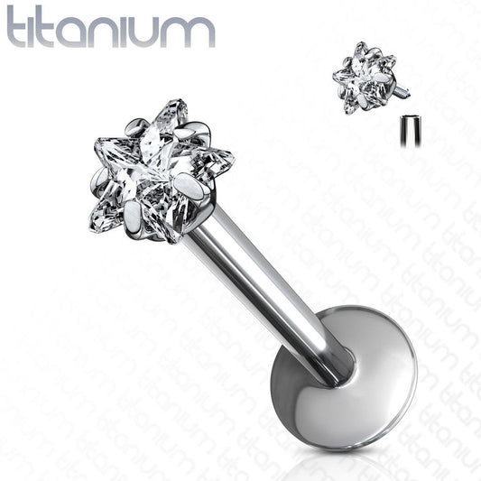 1pc Internally Threaded Solid Titanium Star Gem Labret, Monroe Stud Lip Ring