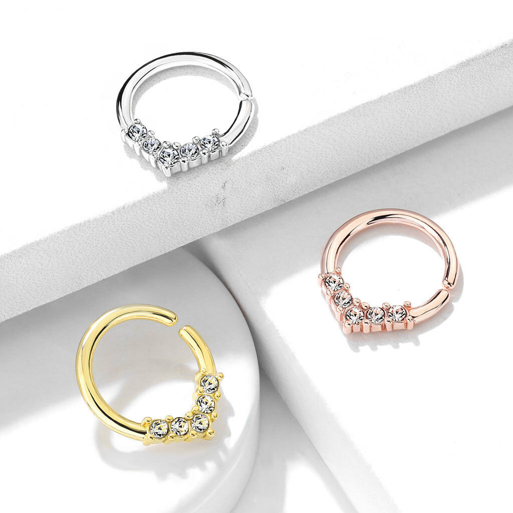1pc V-Shaped CZ Gems Bendable Hoop Ring Septum Daith Rook Tragus Ear Cartilage