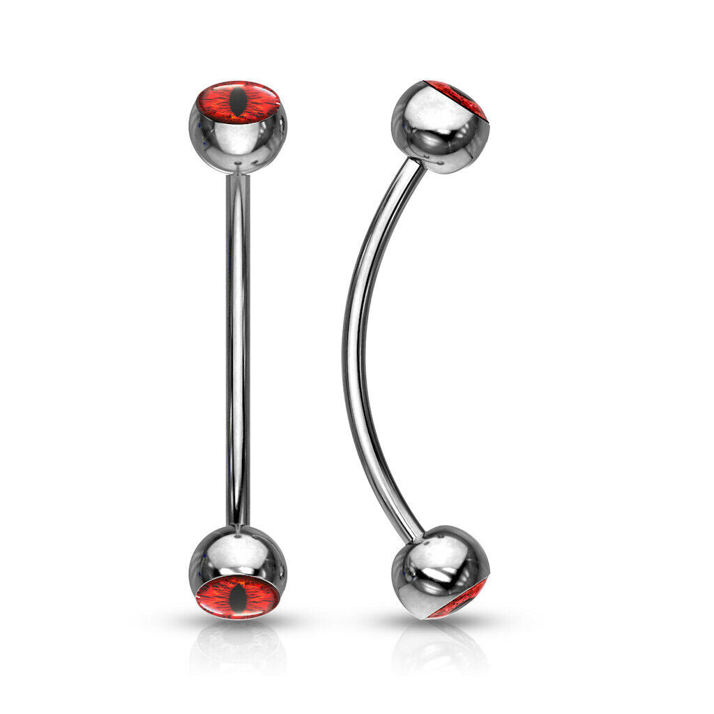 1pc Snake Eye Piercing Curved Barbell Tongue or Eyebrow Ring Snakes Eyes