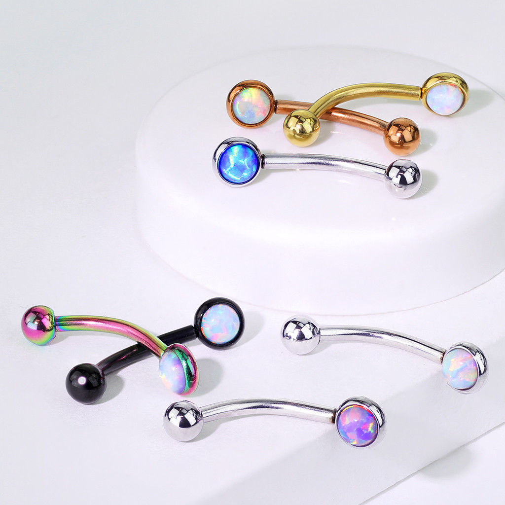 1pc Flat Setting 3mm Opal 16g Curved Barbell Rook Piercing 16 Gauge Eyebrow Ring