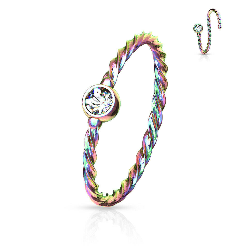 1pc Bendable Steel Twisted Rope Gem Nose Hoop Cartilage Ring Rook Daith Helix