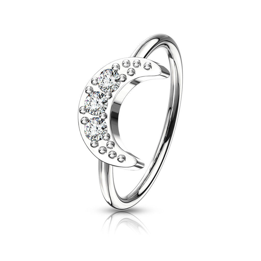 1pc Bendable Hoop / Cartilage Ring CZ Gem Crescent Moon for Nose, Rook, Daith