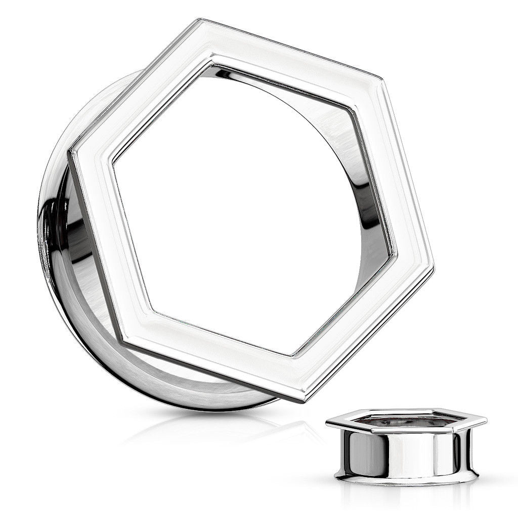 PAIR Hexagon Front Double Flare Tunnels Plugs Gauges 316L Surgical Steel