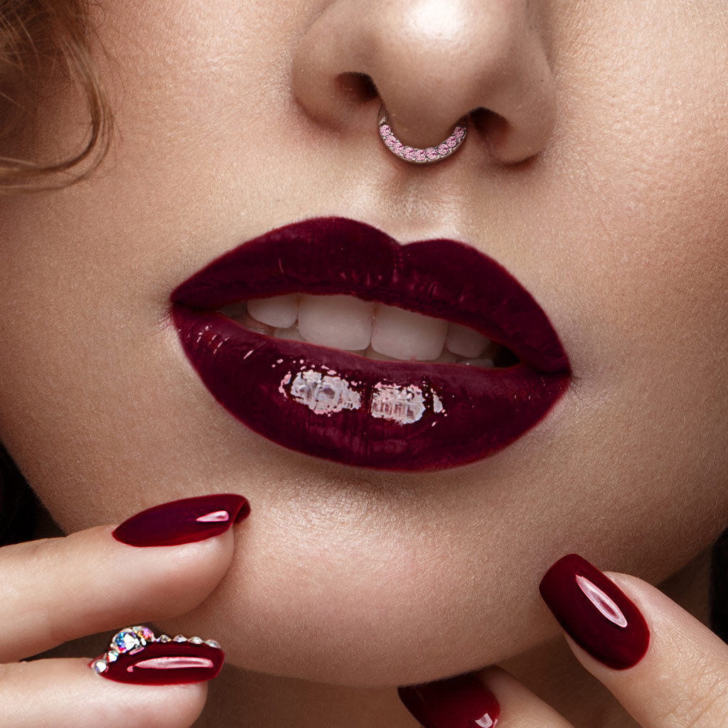 1pc Half Circle Lined Gems Bendable Hoop Ring - Septum, Daith, Ear Cartilage