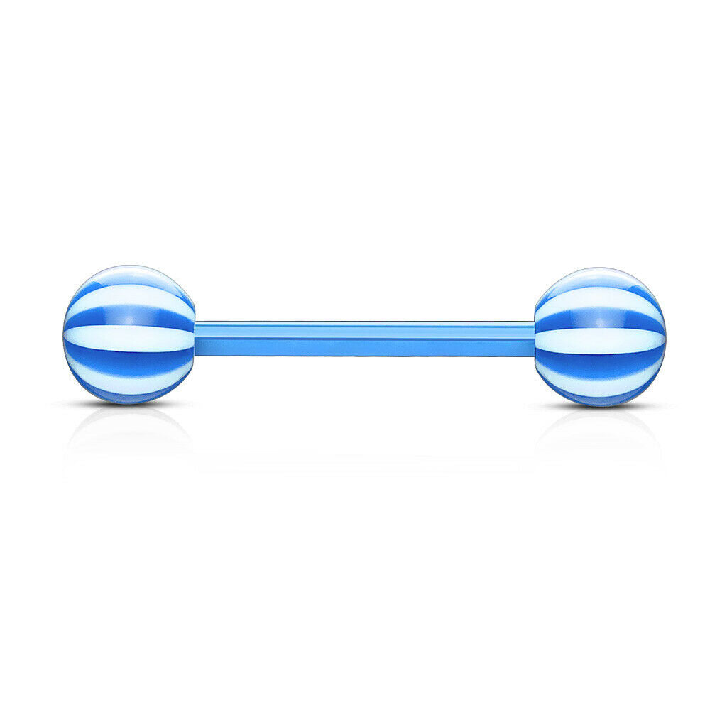 PAIR Flexible Barbell Nipple or Tongue Rings PTFE Candy Striped NO METAL