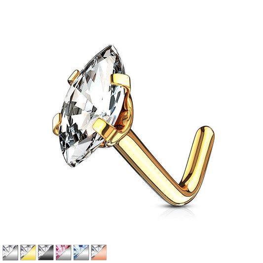 1pc Marquise CZ Gem L-Bend 20g Nose Ring