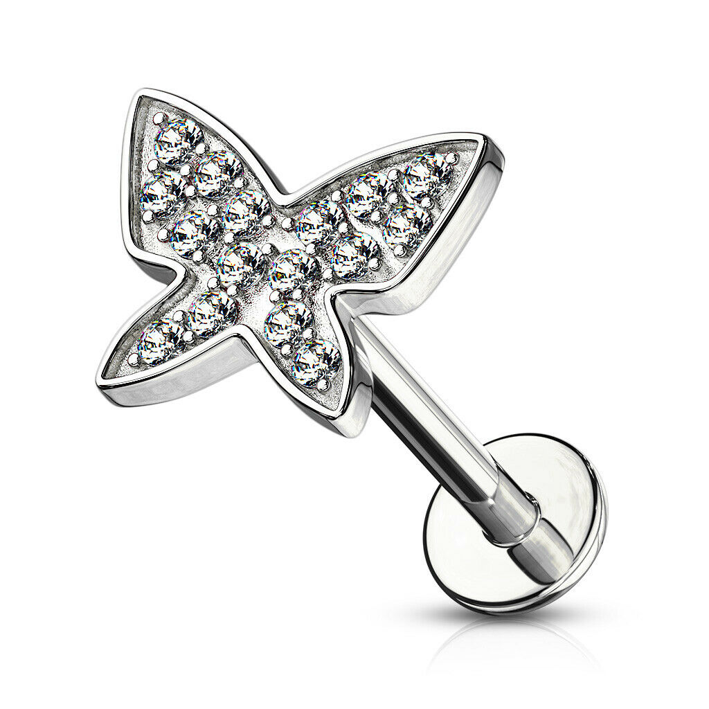 1pc Gem Paved Butterfly Labret 16g Internally Threaded Helix Tragus Cartilage