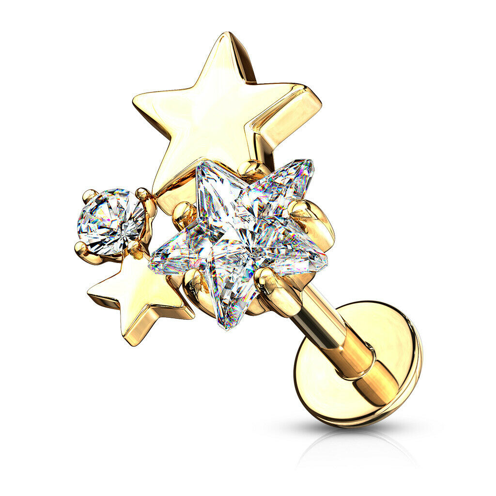 1pc Gem Stars Cluster 16g Labret Internally Threaded Steel Monroe Tragus Helix
