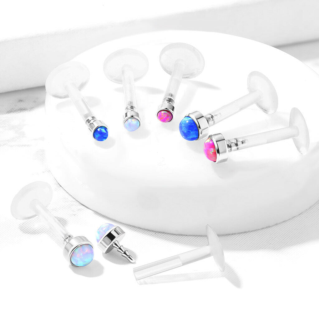 1pc Bioflex Opal Stone Labret Monroe Tragus Push-in Ear Cartilage Stud Bio Flex