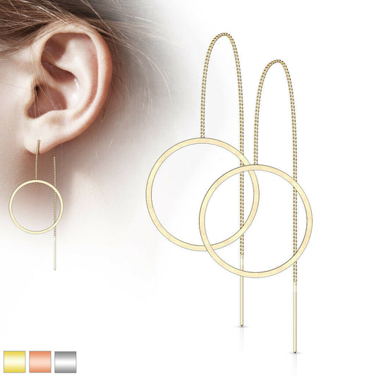 PAIR of Free Falling Chain Earrings w/ Bar & Open Circle 20g Stainless Steel
