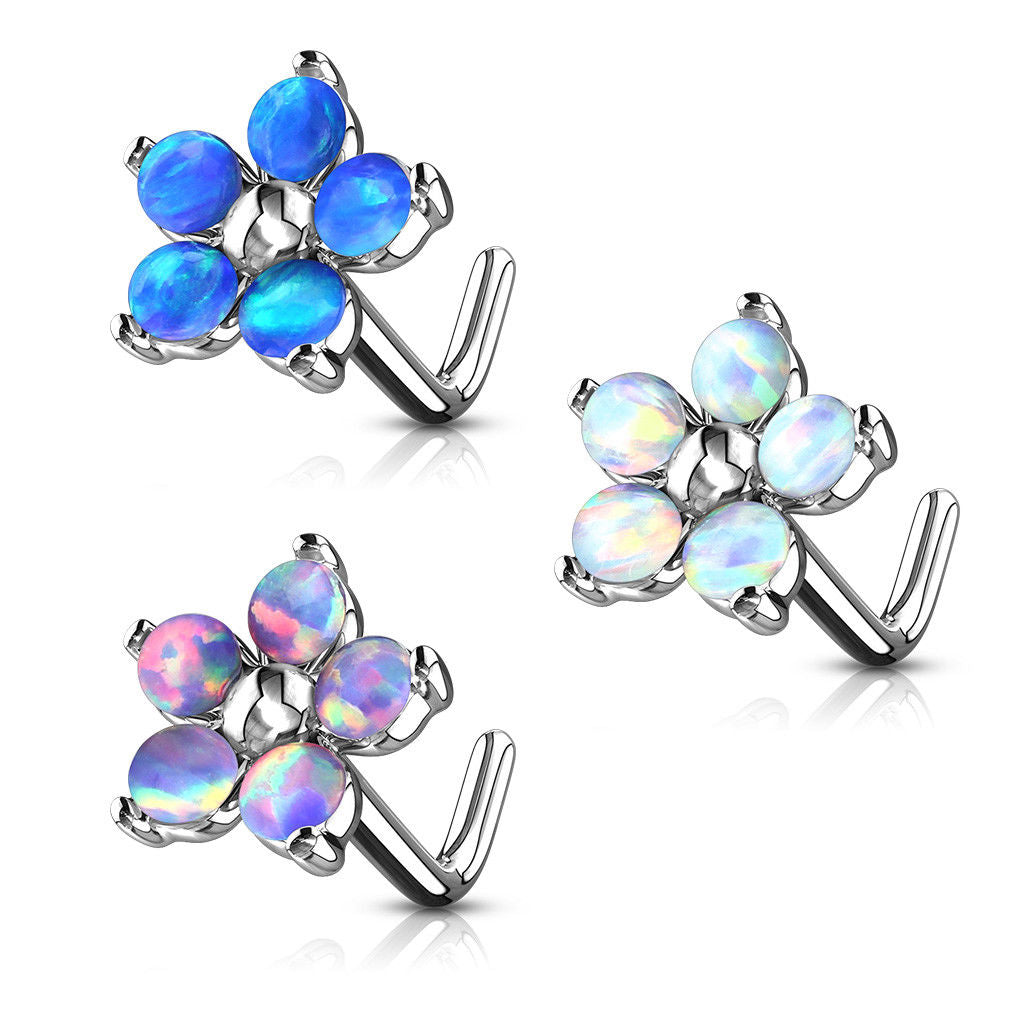 1pc Five Opal Petals Flower 20g L-Bend Nose Ring