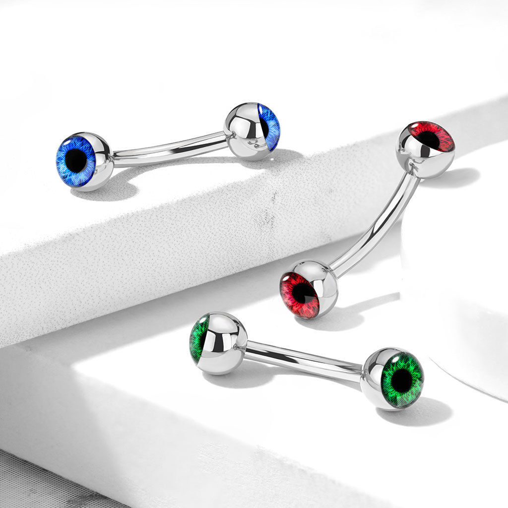 1pc Eyeball 316L Surgical Steel Eyebrow Ring Curved Barbell Eye Ball 16g 5/16"