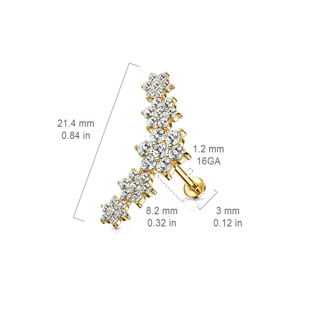 1pc Five CZ Gem Flowers 16g Labret Internally Threaded Steel Monroe Tragus Helix