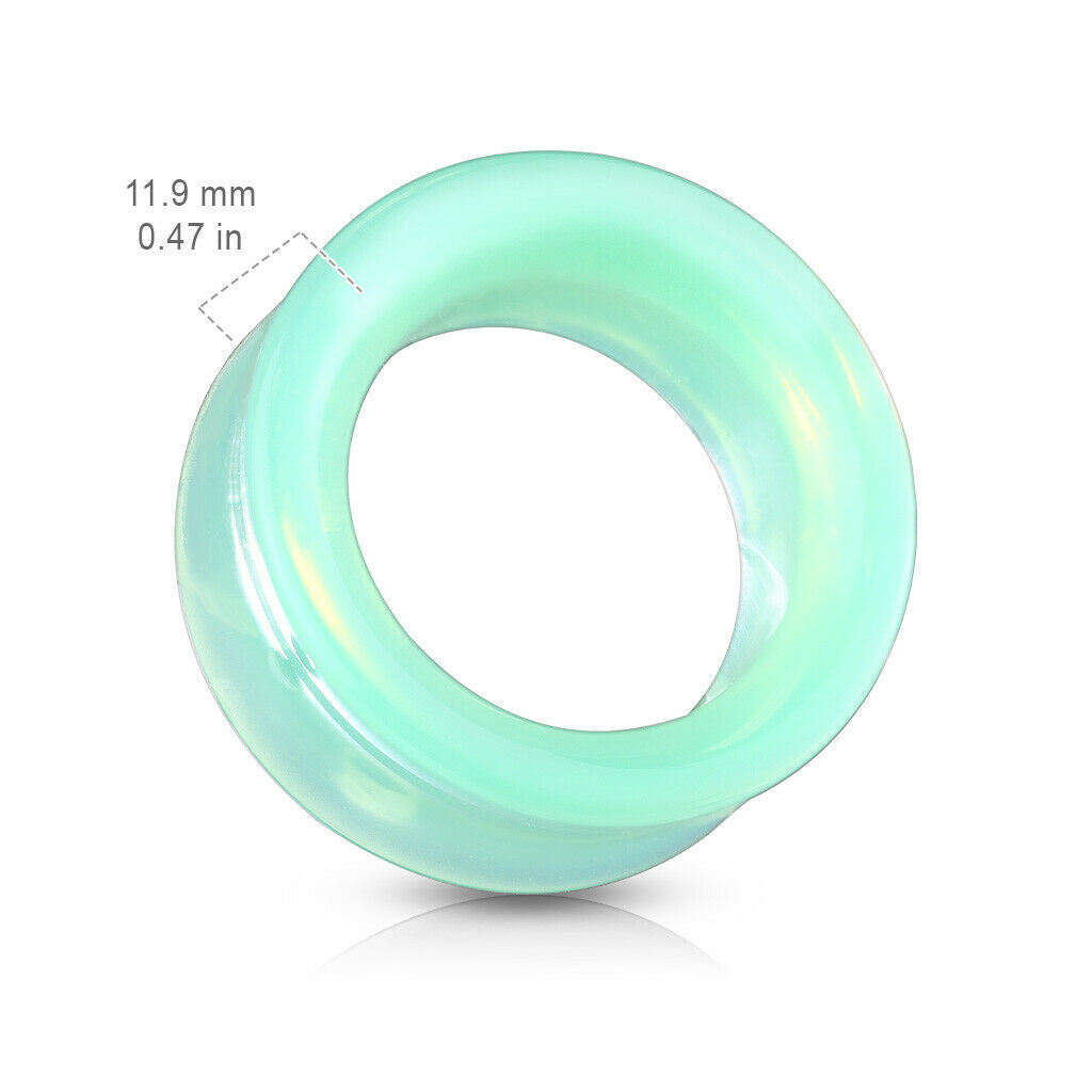 PAIR Green Opalite Glass Tunnels Double Flare Saddle Plugs Gauges Body Jewelry